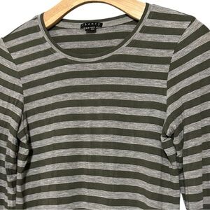 Theory Women’s Size M Olive Army Green Heather Gray Striped Long Sleeve T-Shirt